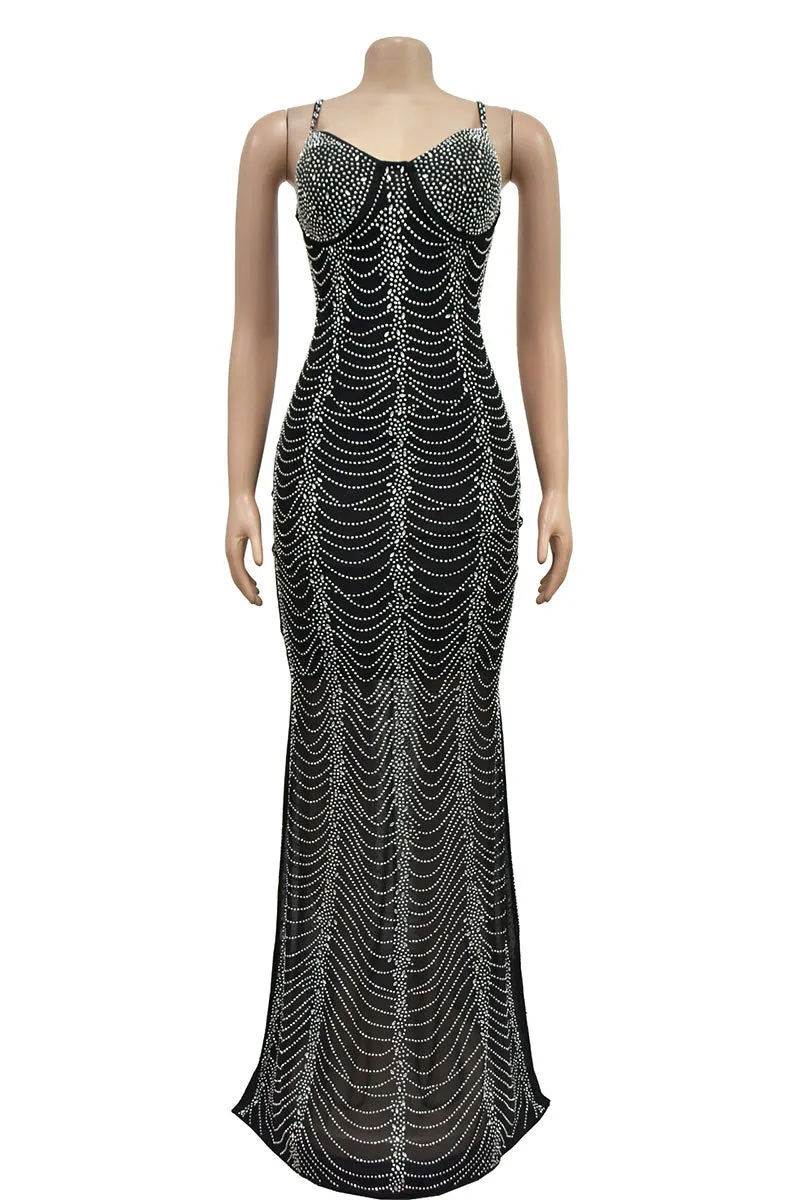 BM0381 Rhinestones Maxi Cami Dress