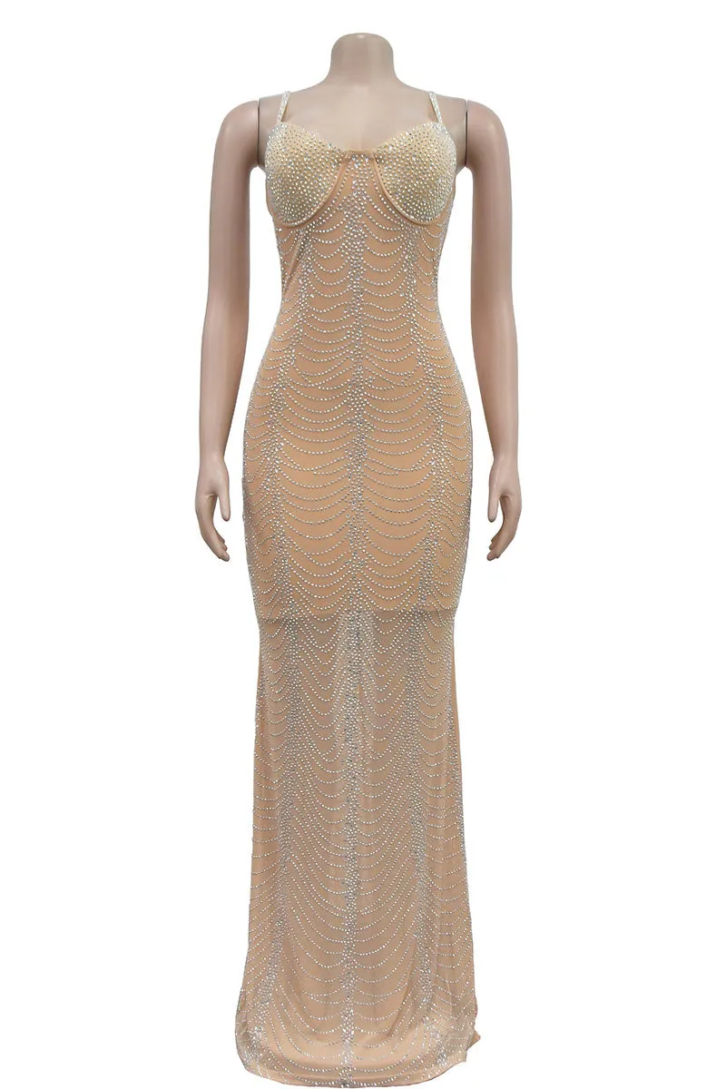 BM0381 Rhinestones Maxi Cami Dress