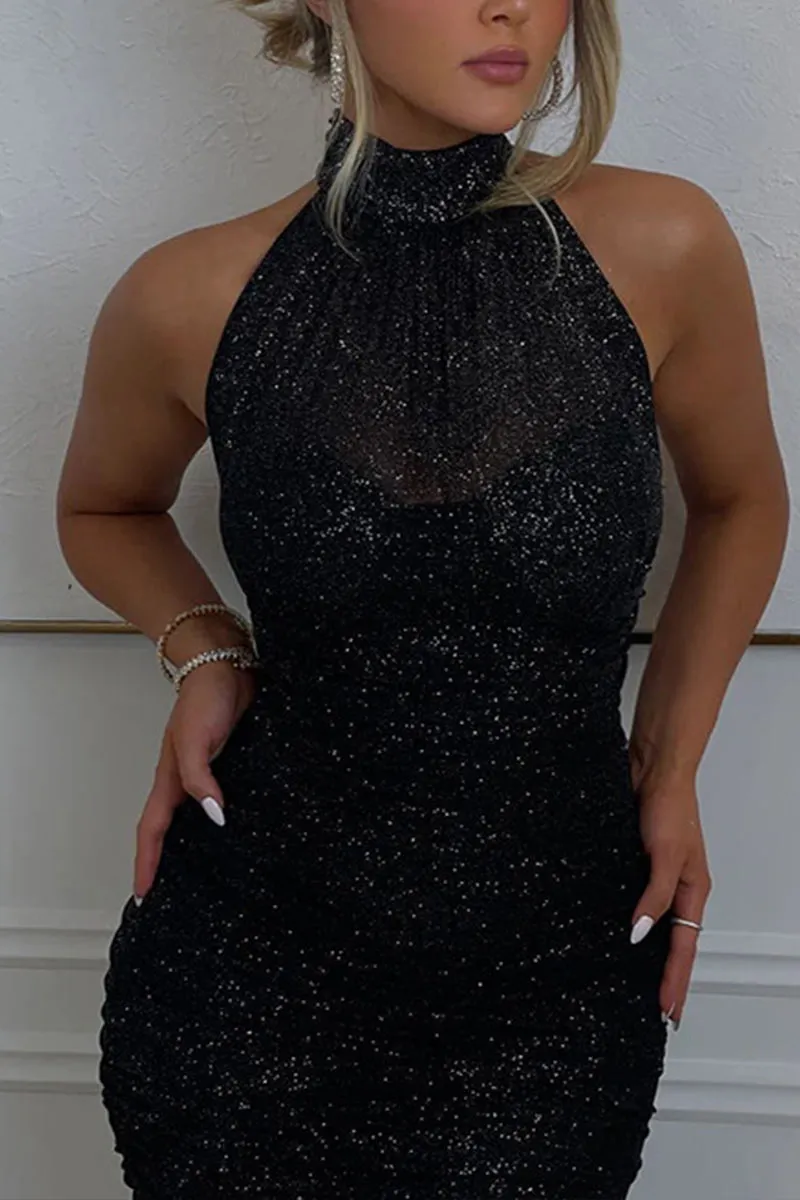 BM0516 Glitter Halter Long Dress