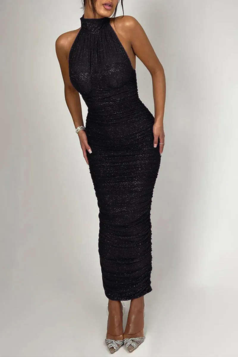 BM0516 Glitter Halter Long Dress