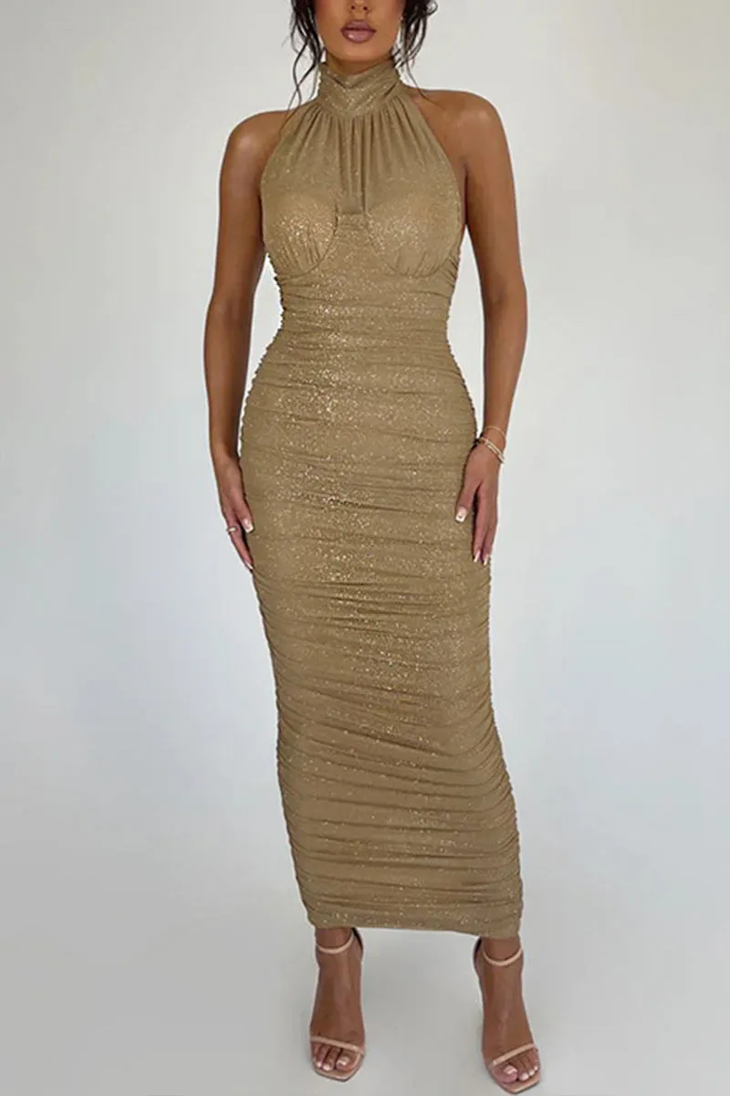 BM0516 Glitter Halter Long Dress