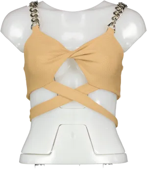 Bogdar Brown Twist Front Tie Waist Chain Strap Crop UK S