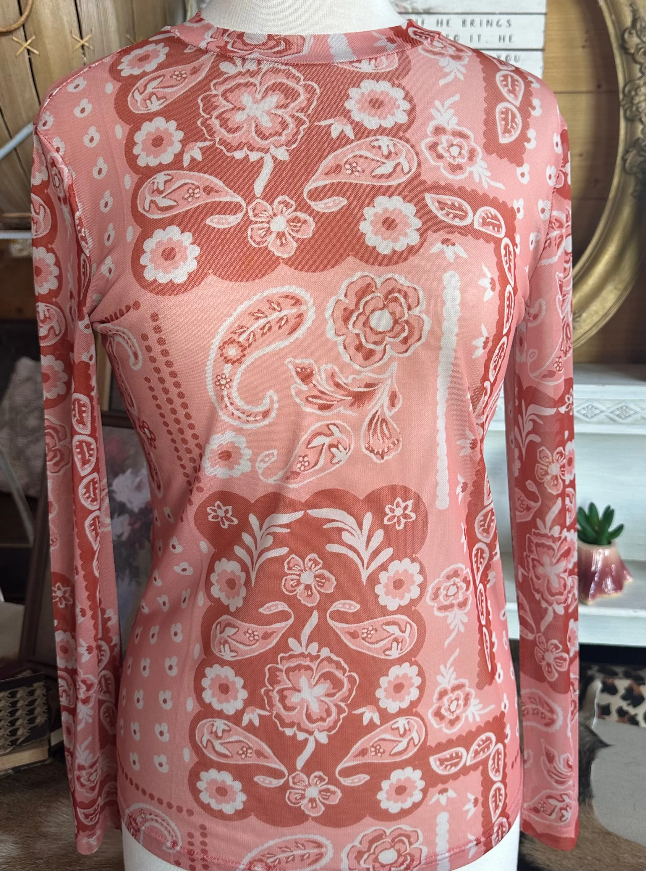 Boho Bandana Blush/Rust Mesh Top / Stuffology Boutique