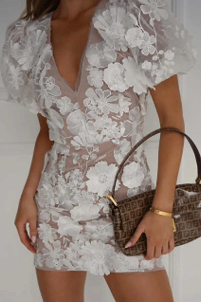 BT3056 Flower Embroidery Mini Dress