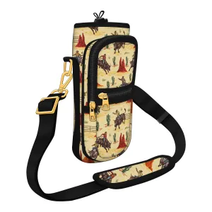 Bull Rodeo Western Cowboy and Desert Cactus Pattern Bottle Carrier