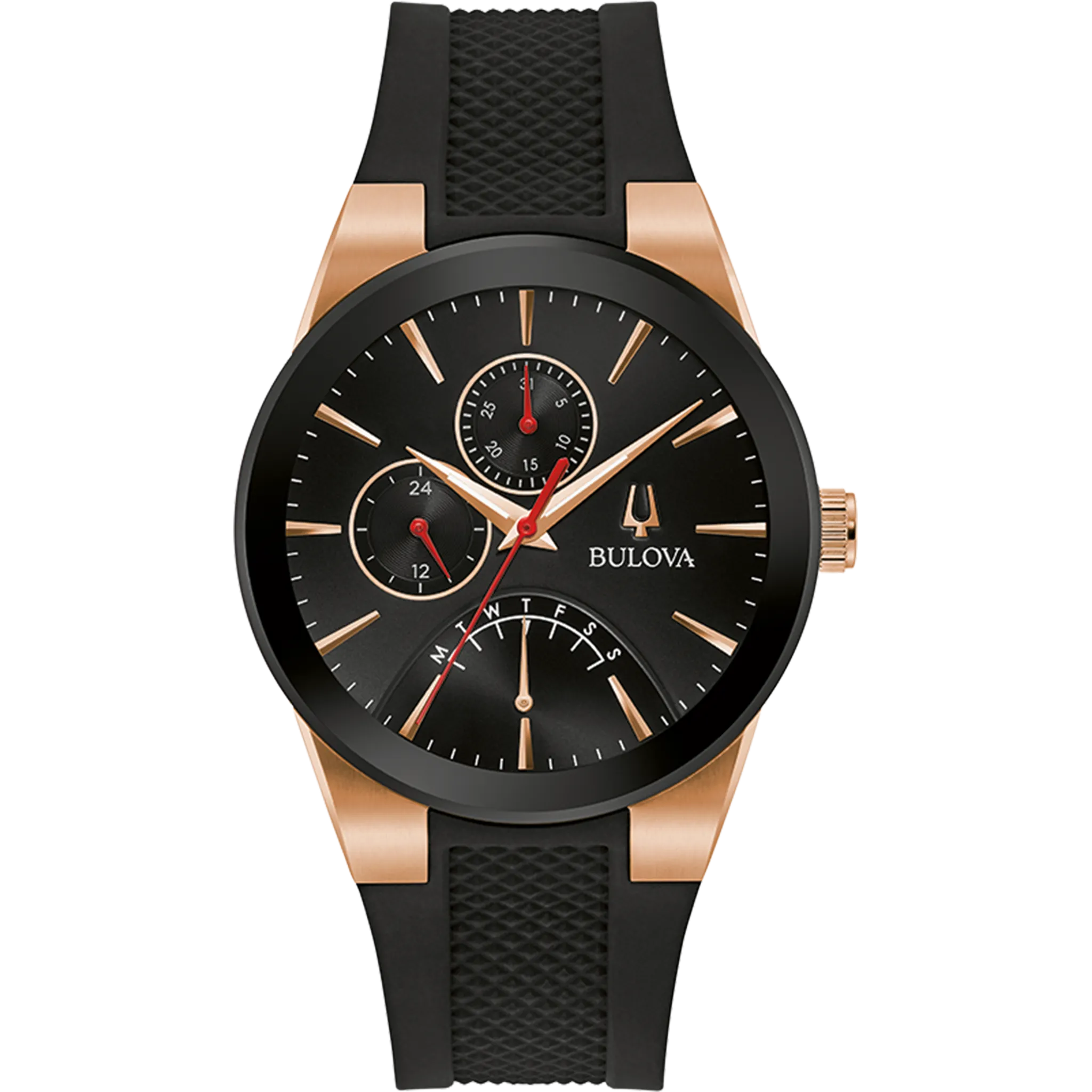 Bulova Men's Futuro Rose-Gold Tone and Black Silicone Strap Watch 97C111