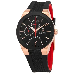 Bulova Men's Futuro Rose-Gold Tone and Black Silicone Strap Watch 97C111