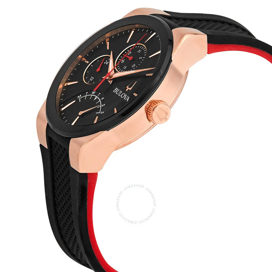 Bulova Men's Futuro Rose-Gold Tone and Black Silicone Strap Watch 97C111