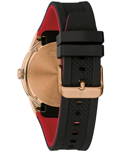 Bulova Men's Futuro Rose-Gold Tone and Black Silicone Strap Watch 97C111