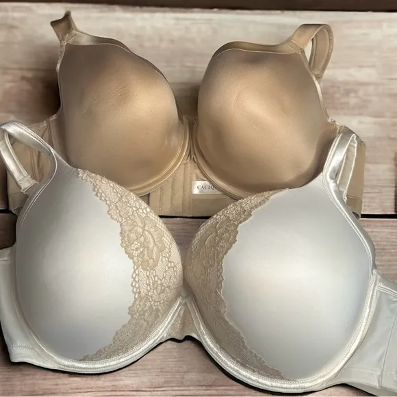 Cacique 44D Full Coverage Bras Lot of 2 Nude Lace Adjustable Straps Women's