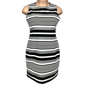 Calvin Klein Black White Stripe Sleeveless Sheath Dress size 14