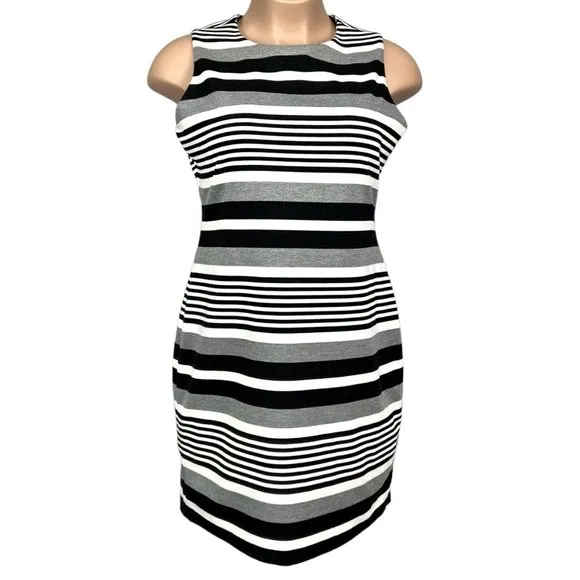 Calvin Klein Black White Stripe Sleeveless Sheath Dress size 14