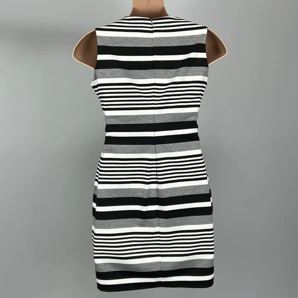 Calvin Klein Black White Stripe Sleeveless Sheath Dress size 14