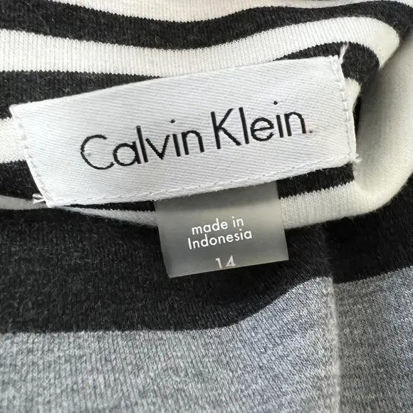 Calvin Klein Black White Stripe Sleeveless Sheath Dress size 14