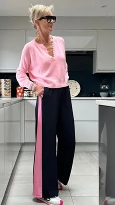 Camel/Black Stripe Wide Leg Trousers