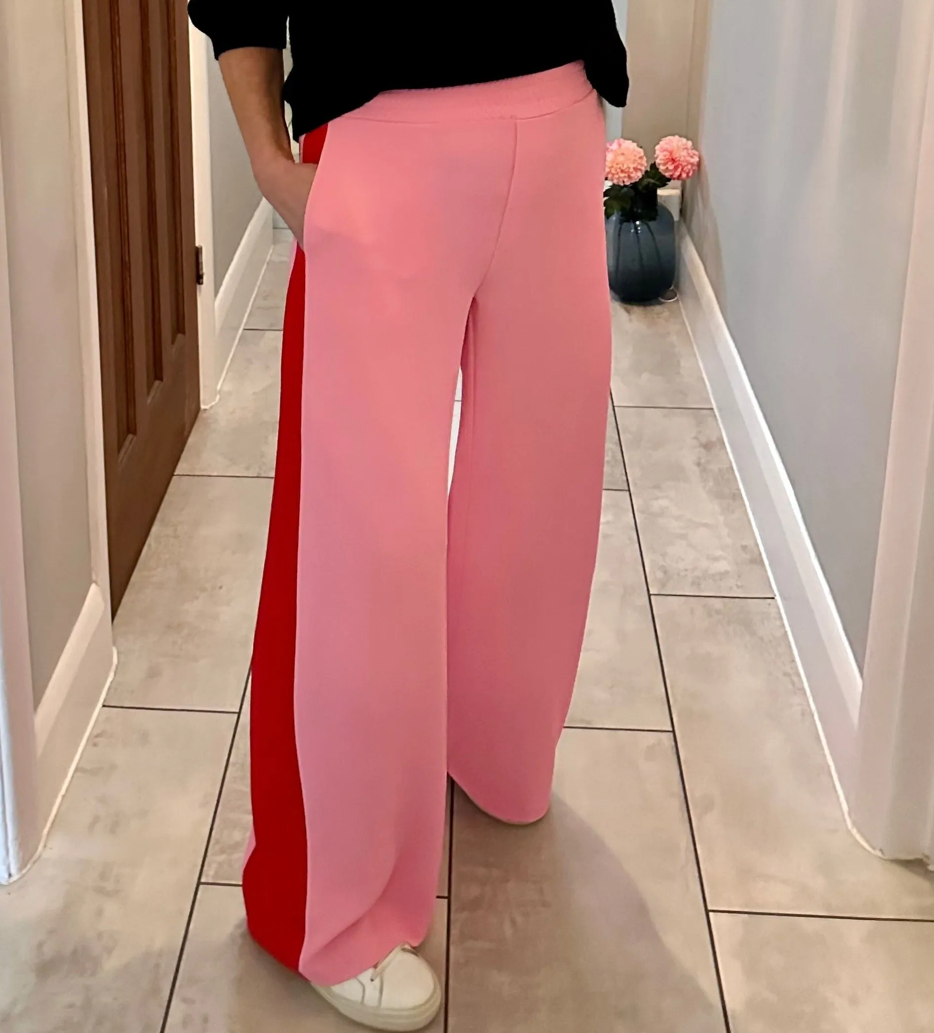 Camel/Black Stripe Wide Leg Trousers