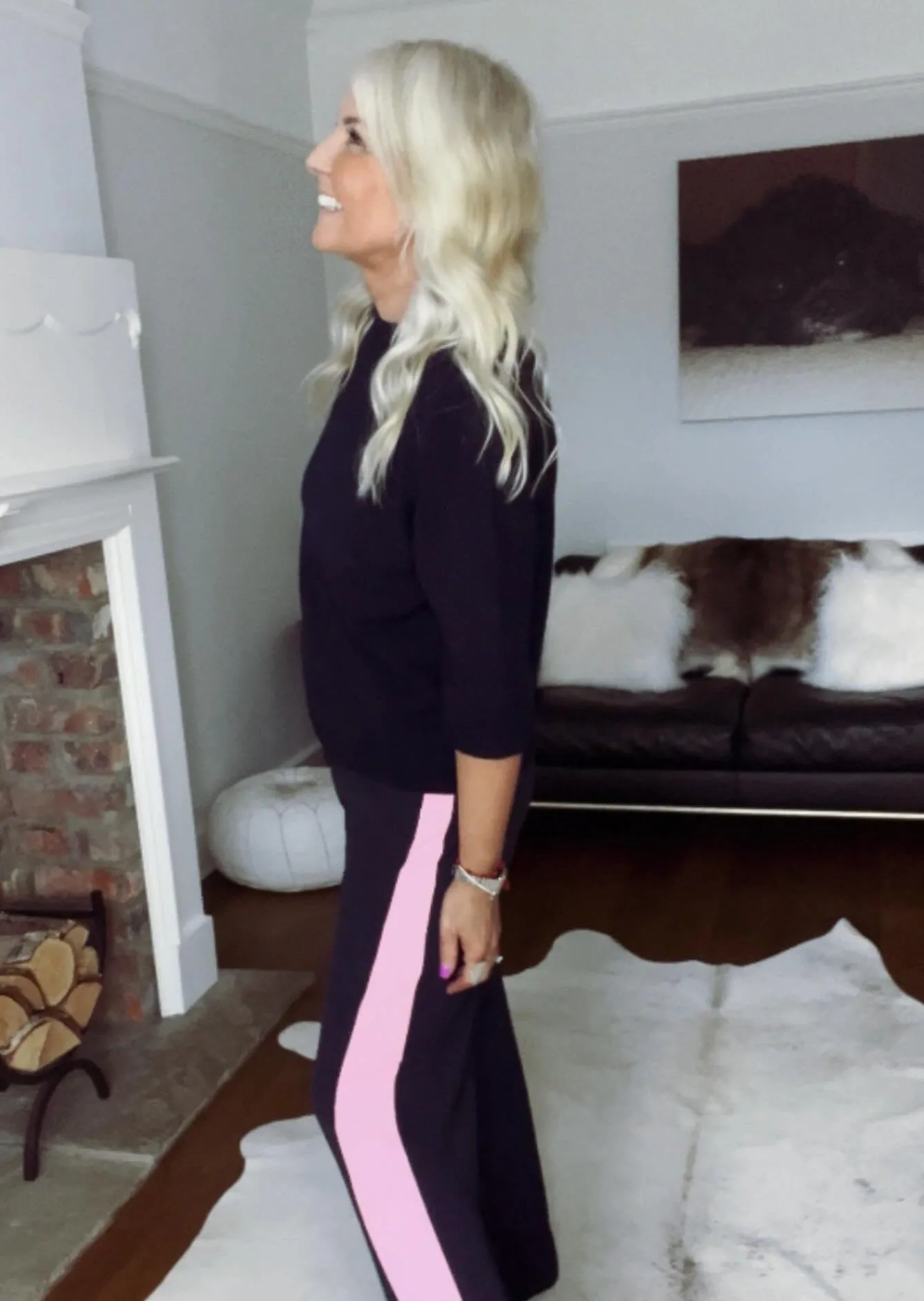 Camel/Black Stripe Wide Leg Trousers
