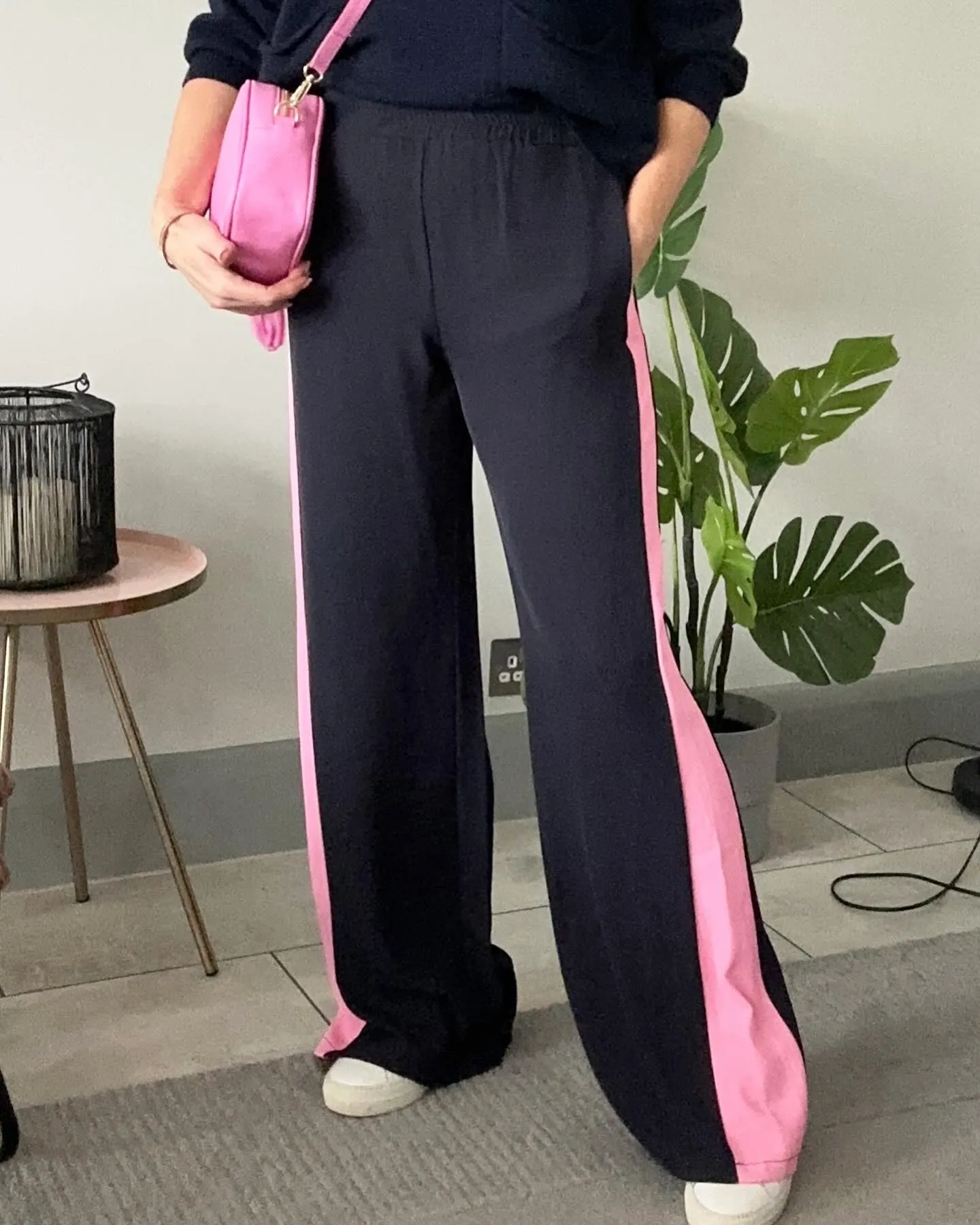 Camel/Black Stripe Wide Leg Trousers