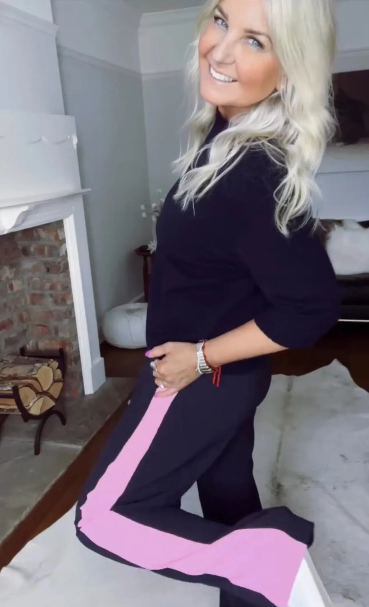 Camel/Black Stripe Wide Leg Trousers