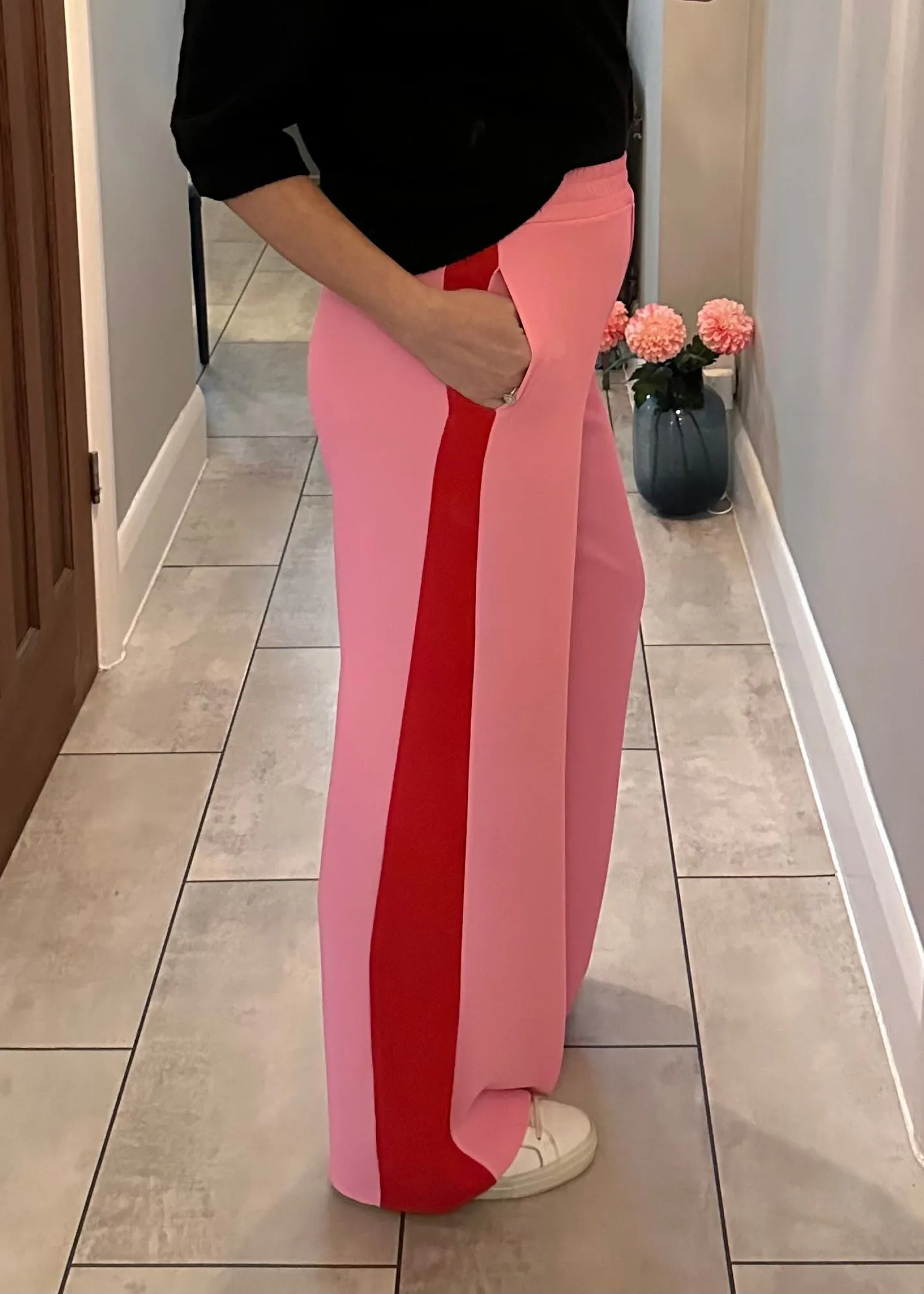Camel/Black Stripe Wide Leg Trousers