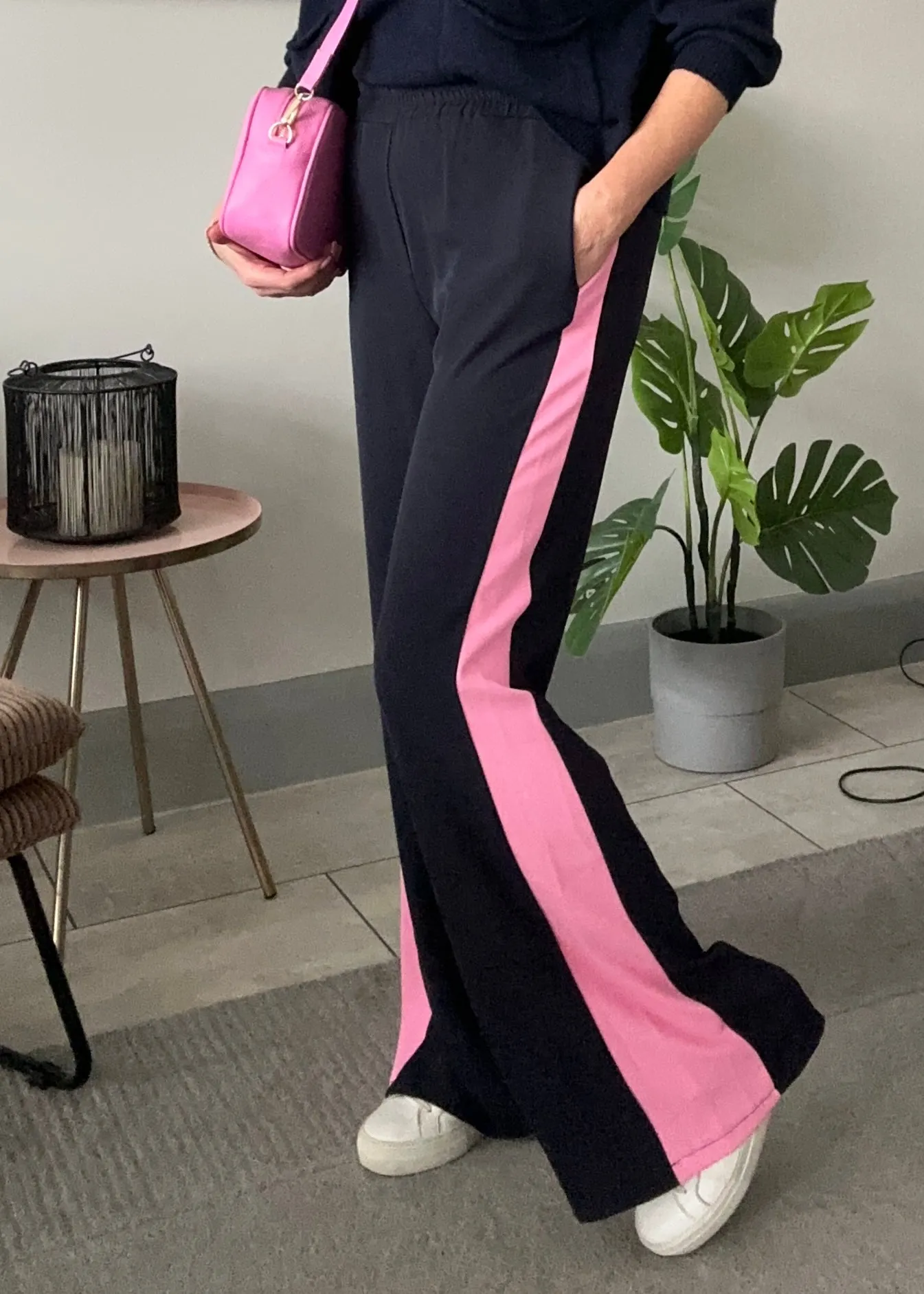 Camel/Black Stripe Wide Leg Trousers