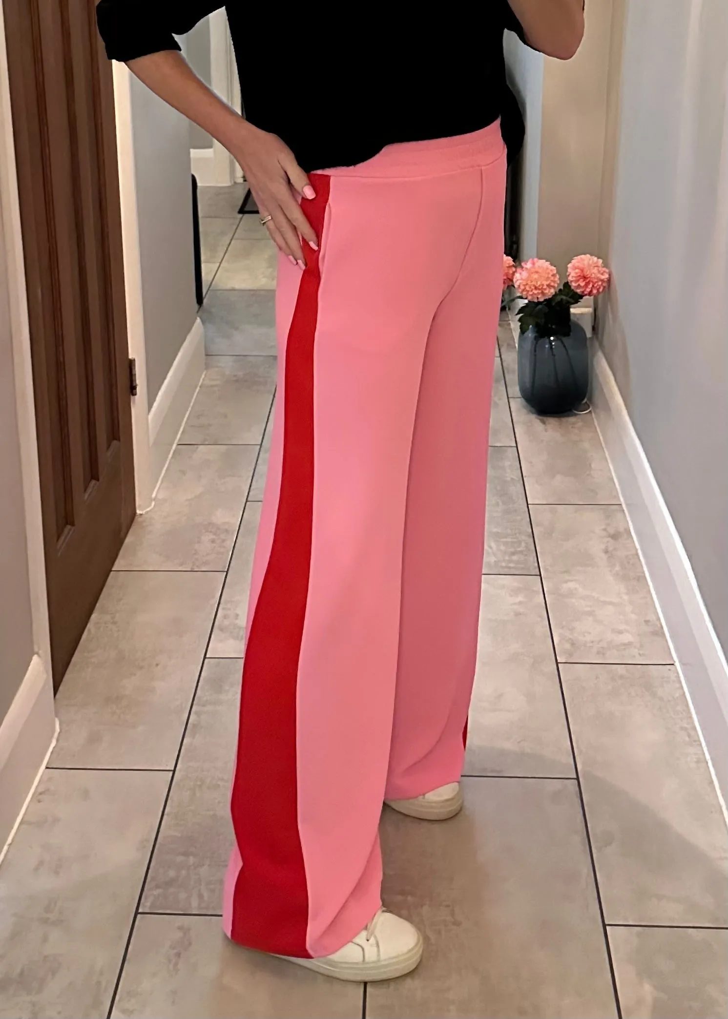 Camel/Black Stripe Wide Leg Trousers