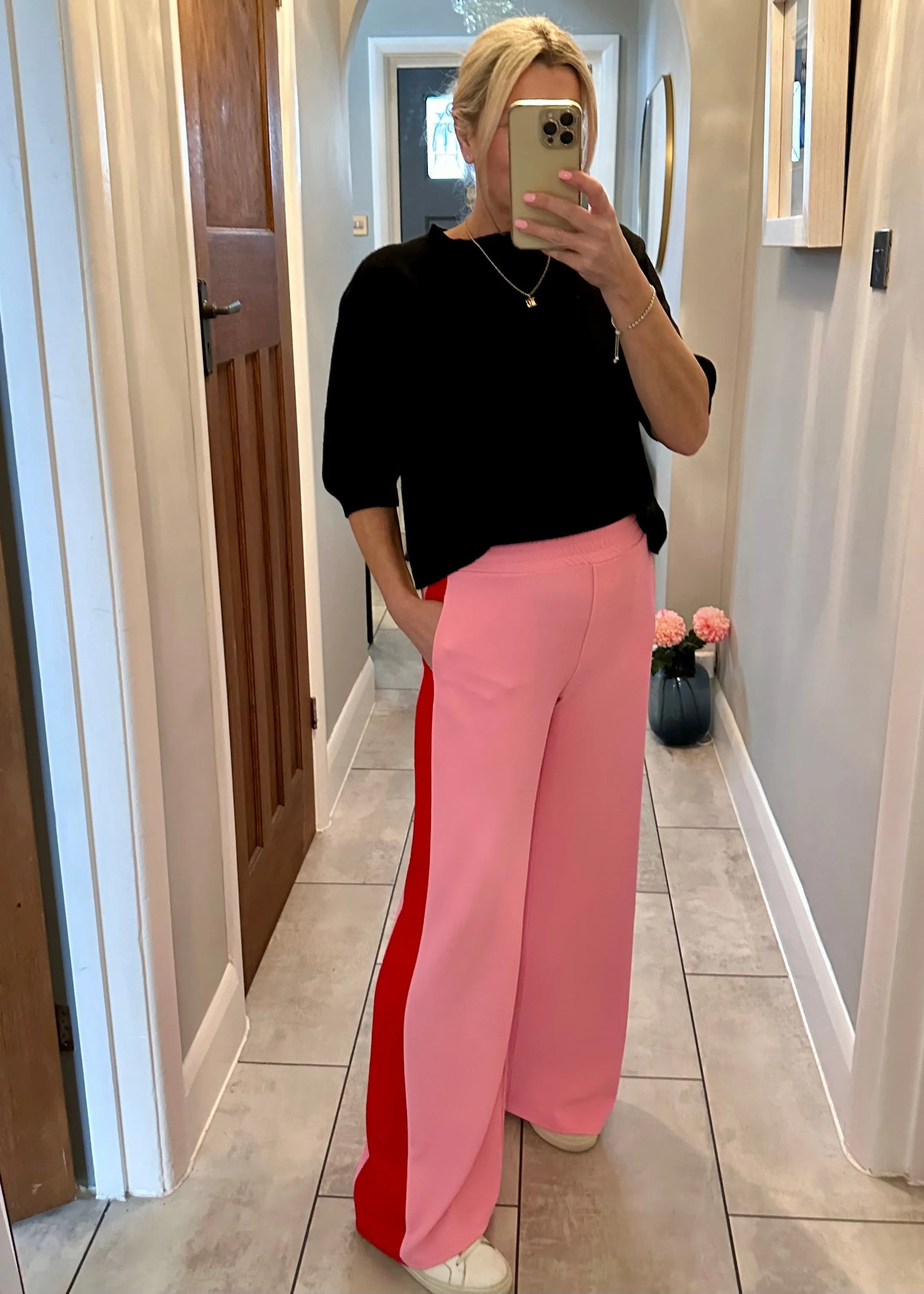 Camel/Black Stripe Wide Leg Trousers