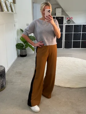 Camel/Black Stripe Wide Leg Trousers