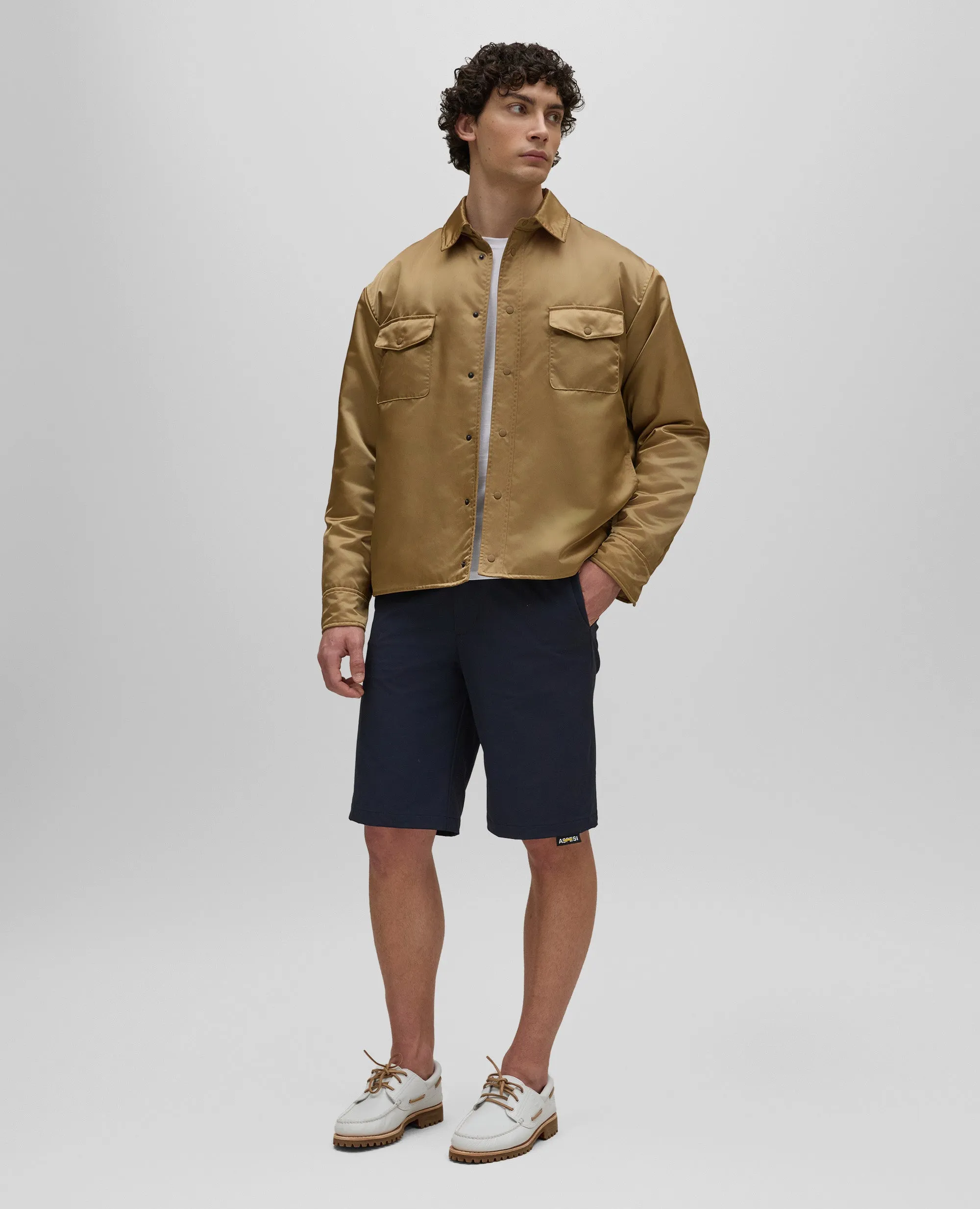 CAMICIA IN RASO BOMBER DI POLIAMMIDE IDROREPELLENTE - NOCCIOLA