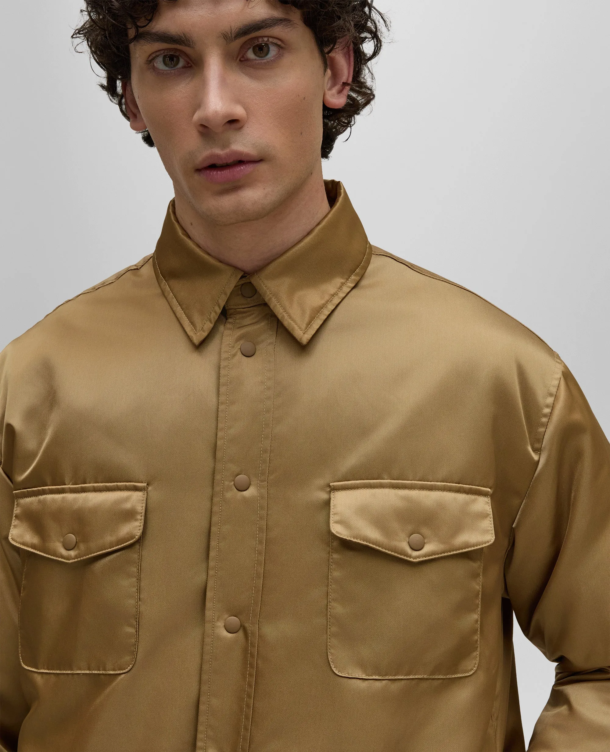 CAMICIA IN RASO BOMBER DI POLIAMMIDE IDROREPELLENTE - NOCCIOLA