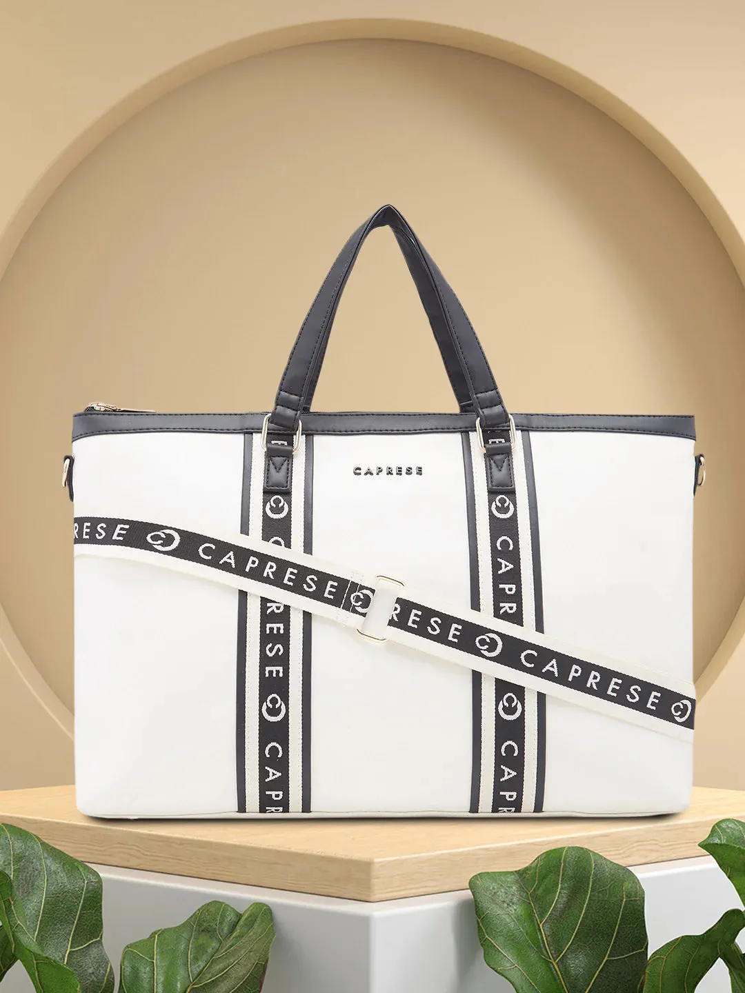 Caprese Trinity Large Cream Laptop Bag