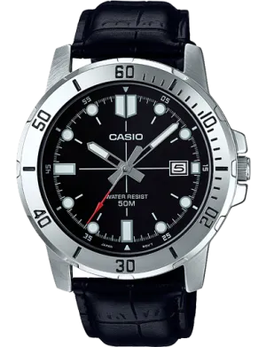 Casio MTPVD01L-1E Date Analog, Black Leather Strap