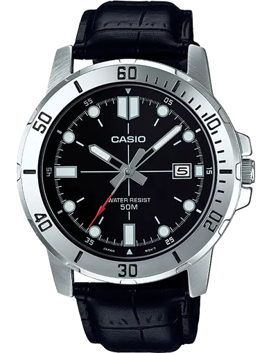 Casio MTPVD01L-1E Date Analog, Black Leather Strap