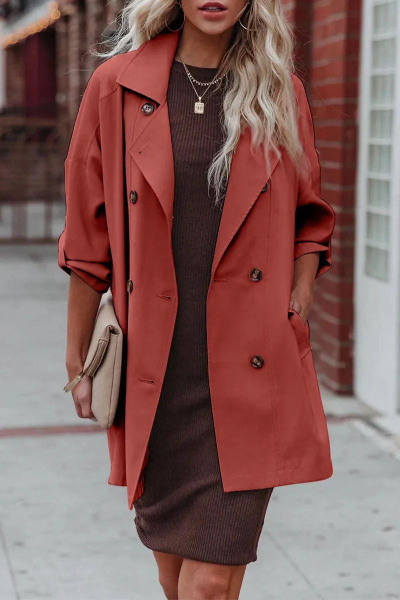 Casual Work Solid Pocket Turndown Collar Outerwear(4 Colors)