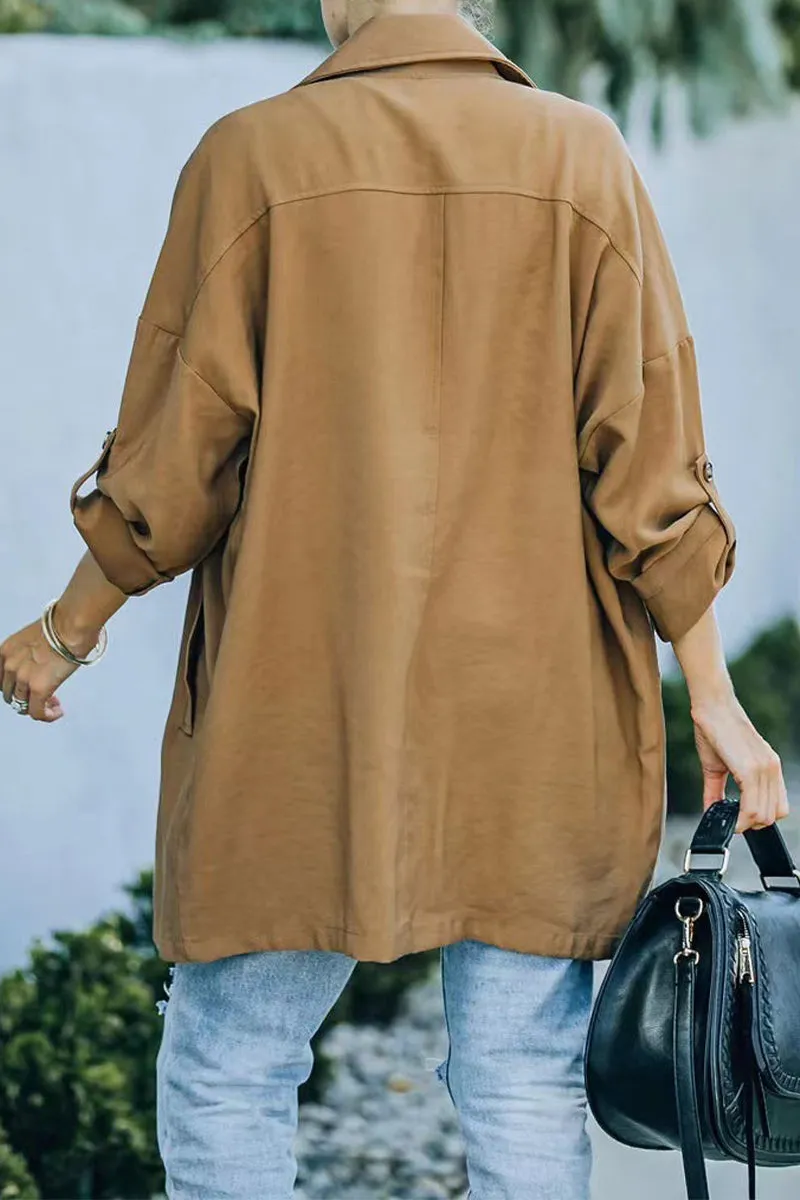 Casual Work Solid Pocket Turndown Collar Outerwear(4 Colors)