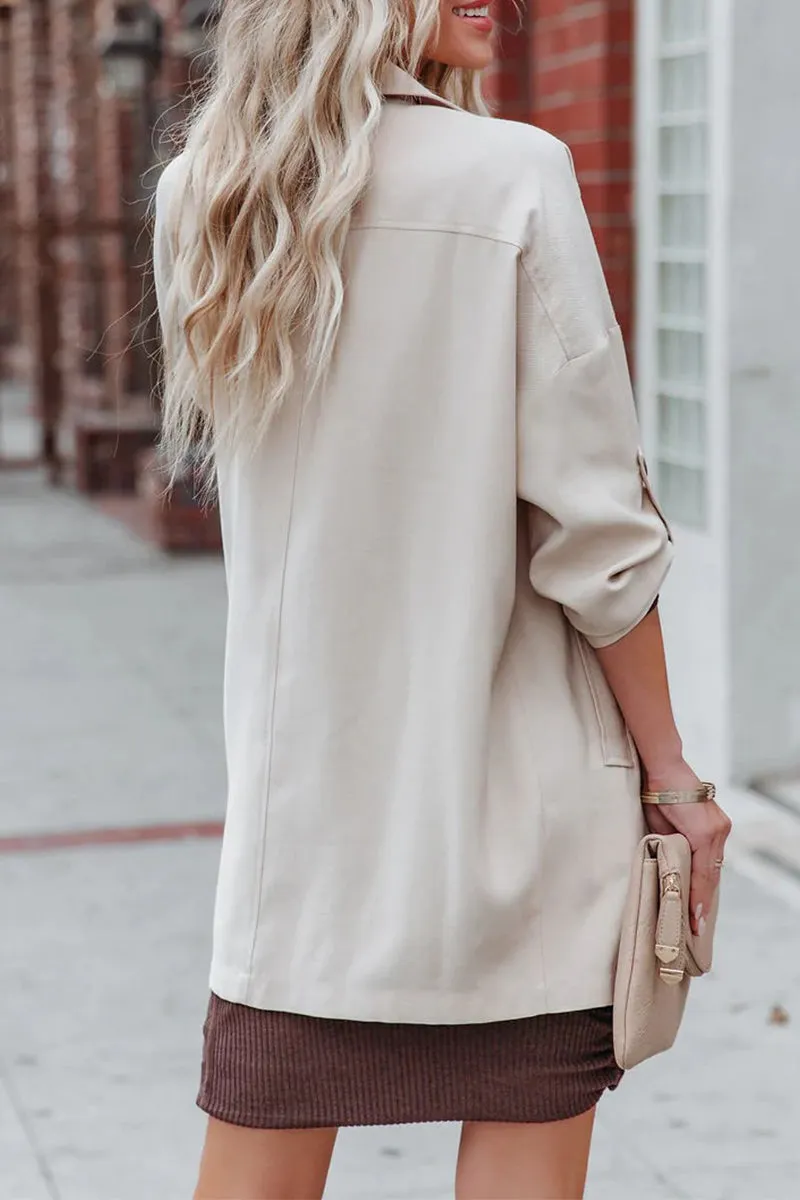 Casual Work Solid Pocket Turndown Collar Outerwear(4 Colors)