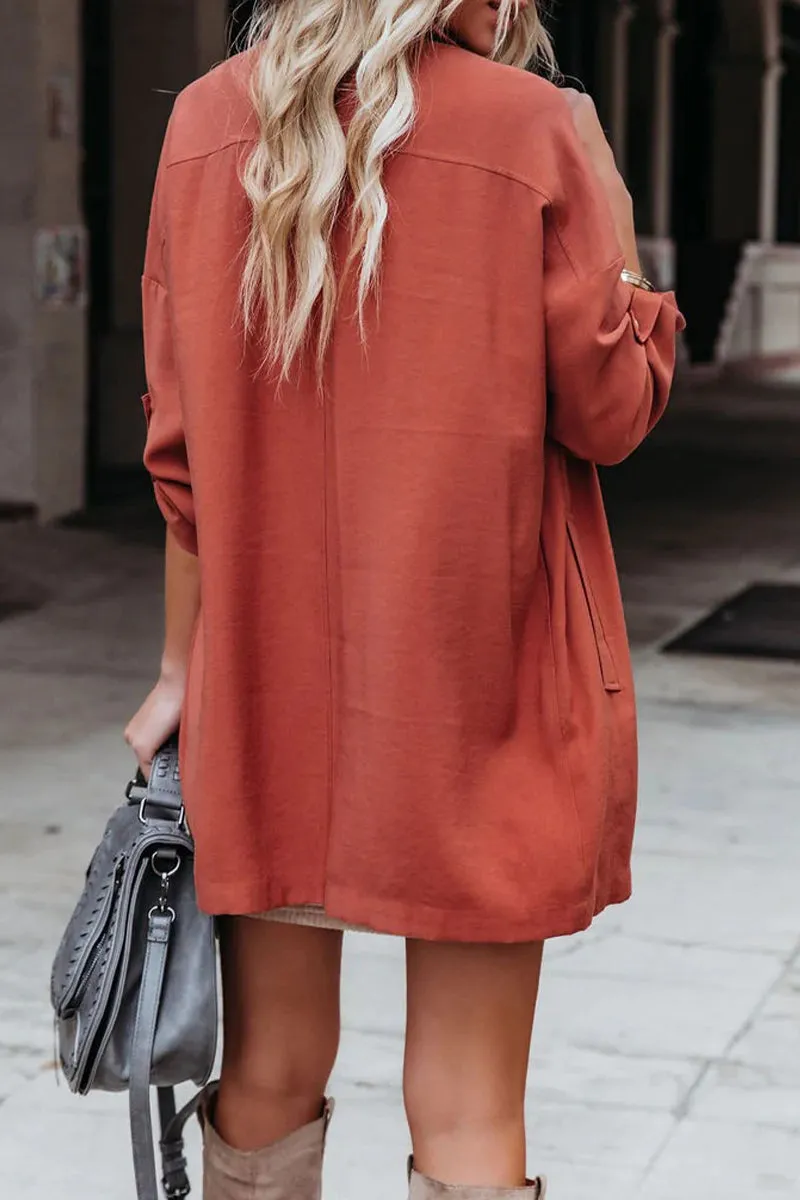 Casual Work Solid Pocket Turndown Collar Outerwear(4 Colors)