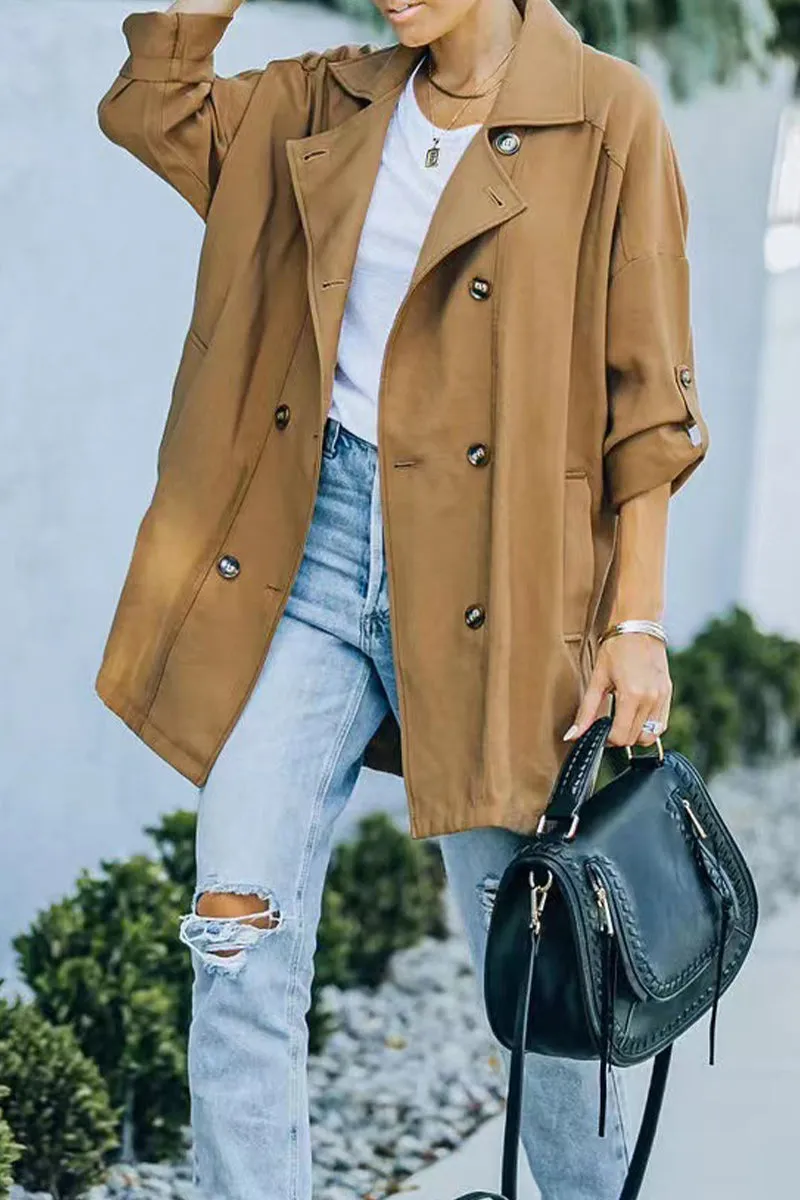 Casual Work Solid Pocket Turndown Collar Outerwear(4 Colors)