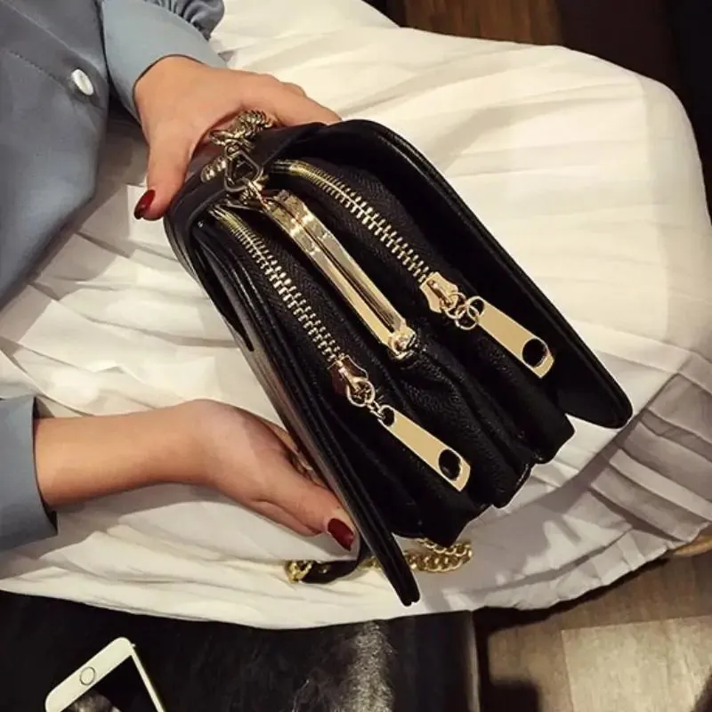 Chain Strap Leather Shoulder Bag
