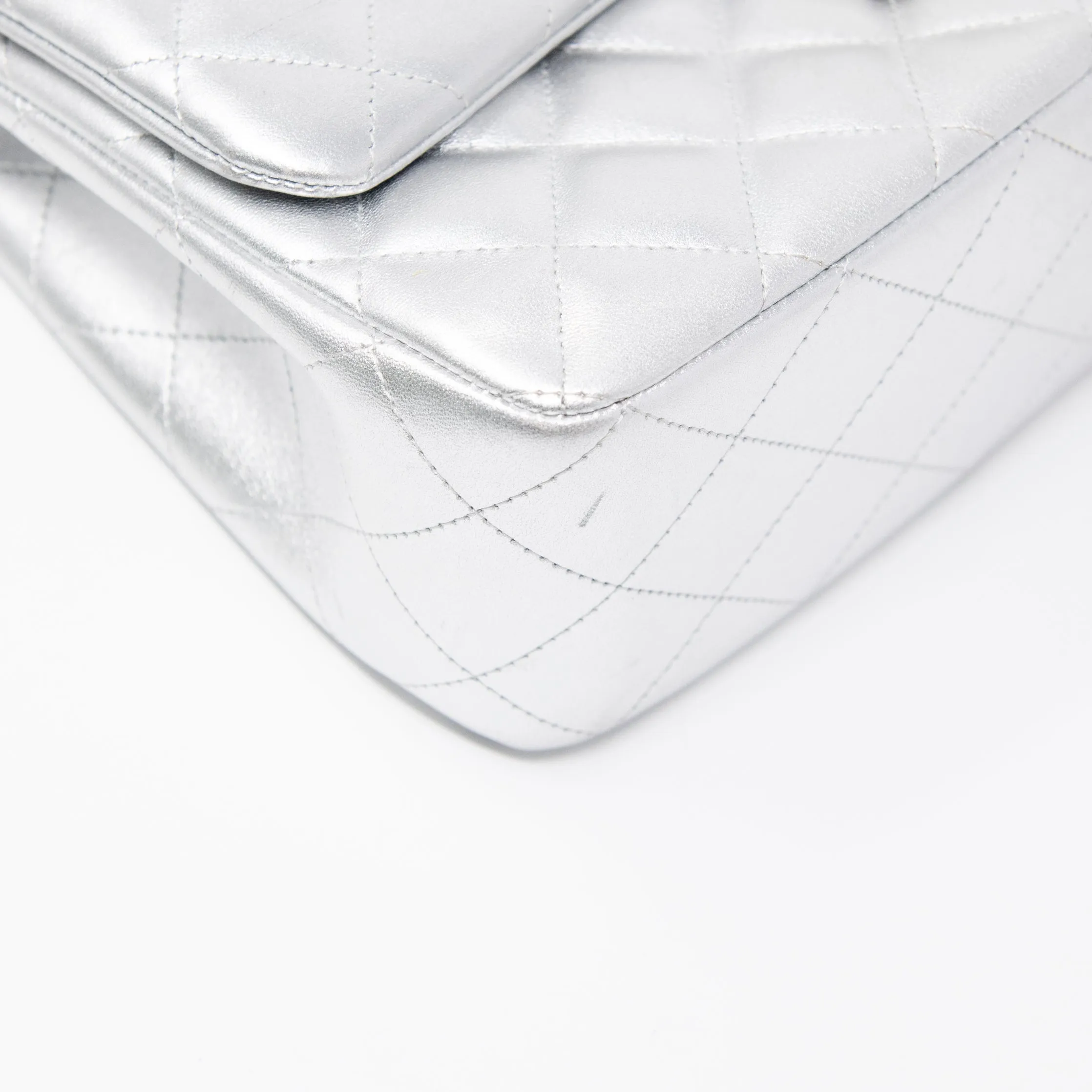 Chanel Metallic Silver Jumbo Flap