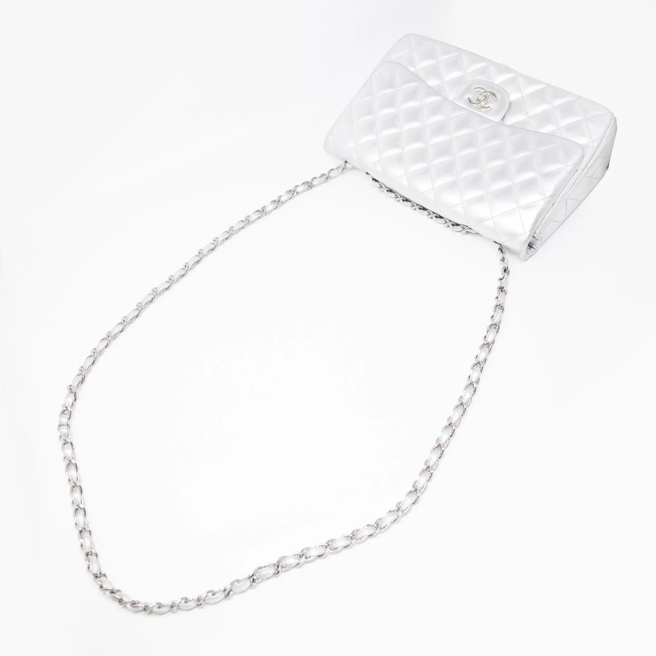 Chanel Metallic Silver Jumbo Flap