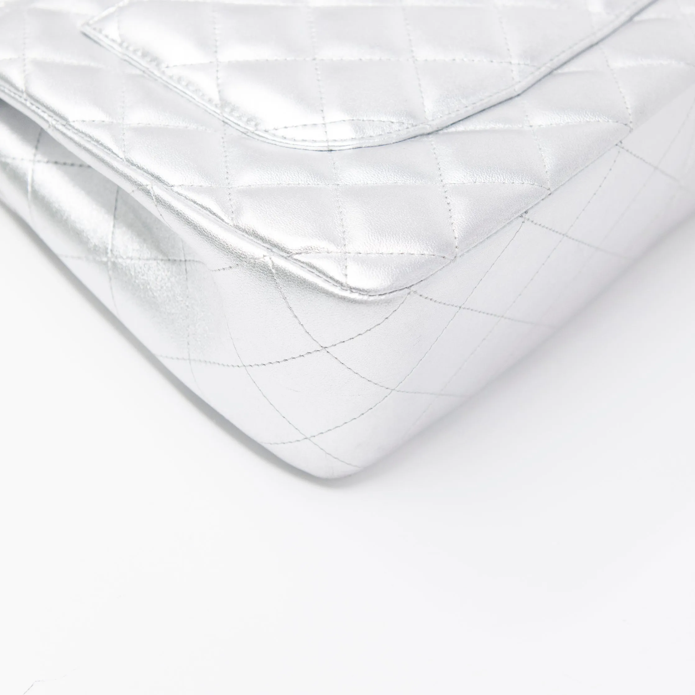 Chanel Metallic Silver Jumbo Flap