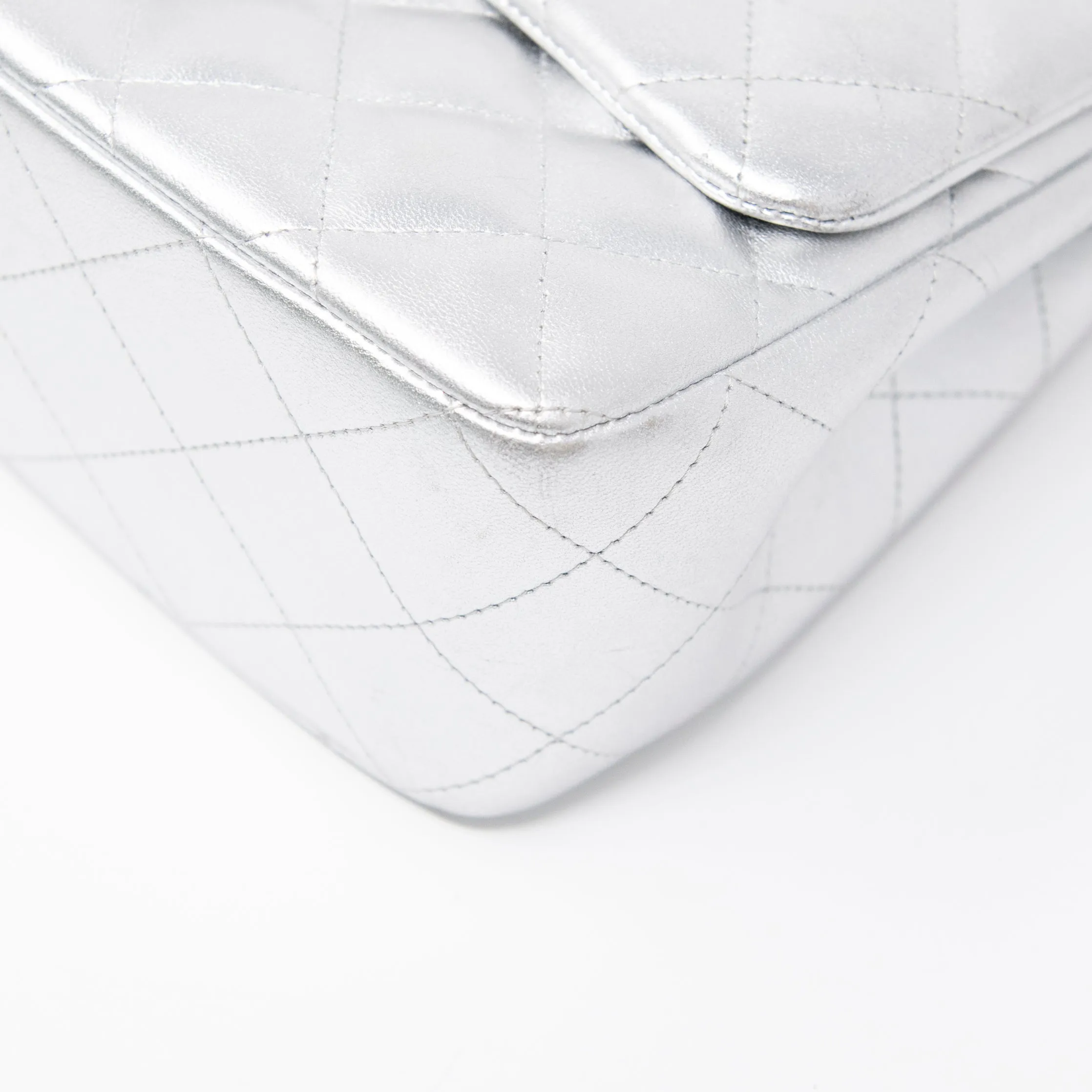 Chanel Metallic Silver Jumbo Flap