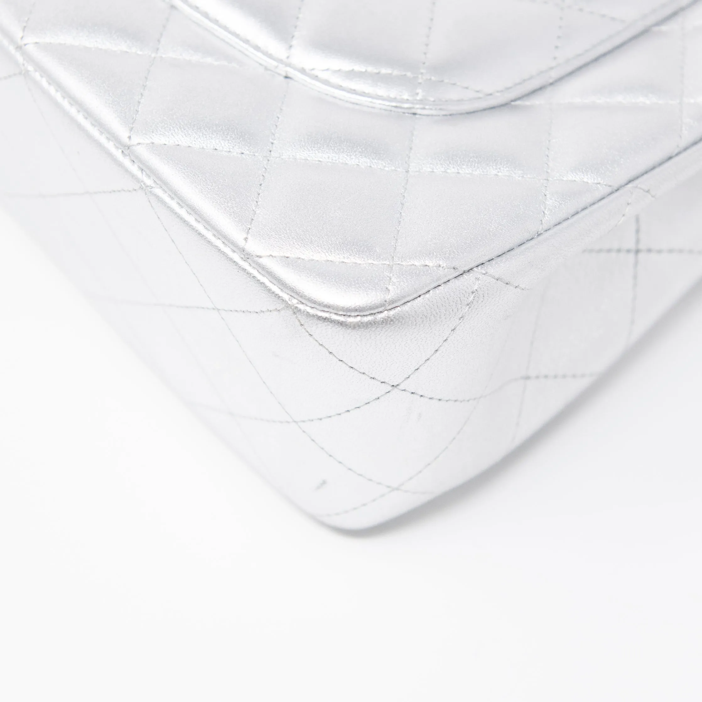 Chanel Metallic Silver Jumbo Flap
