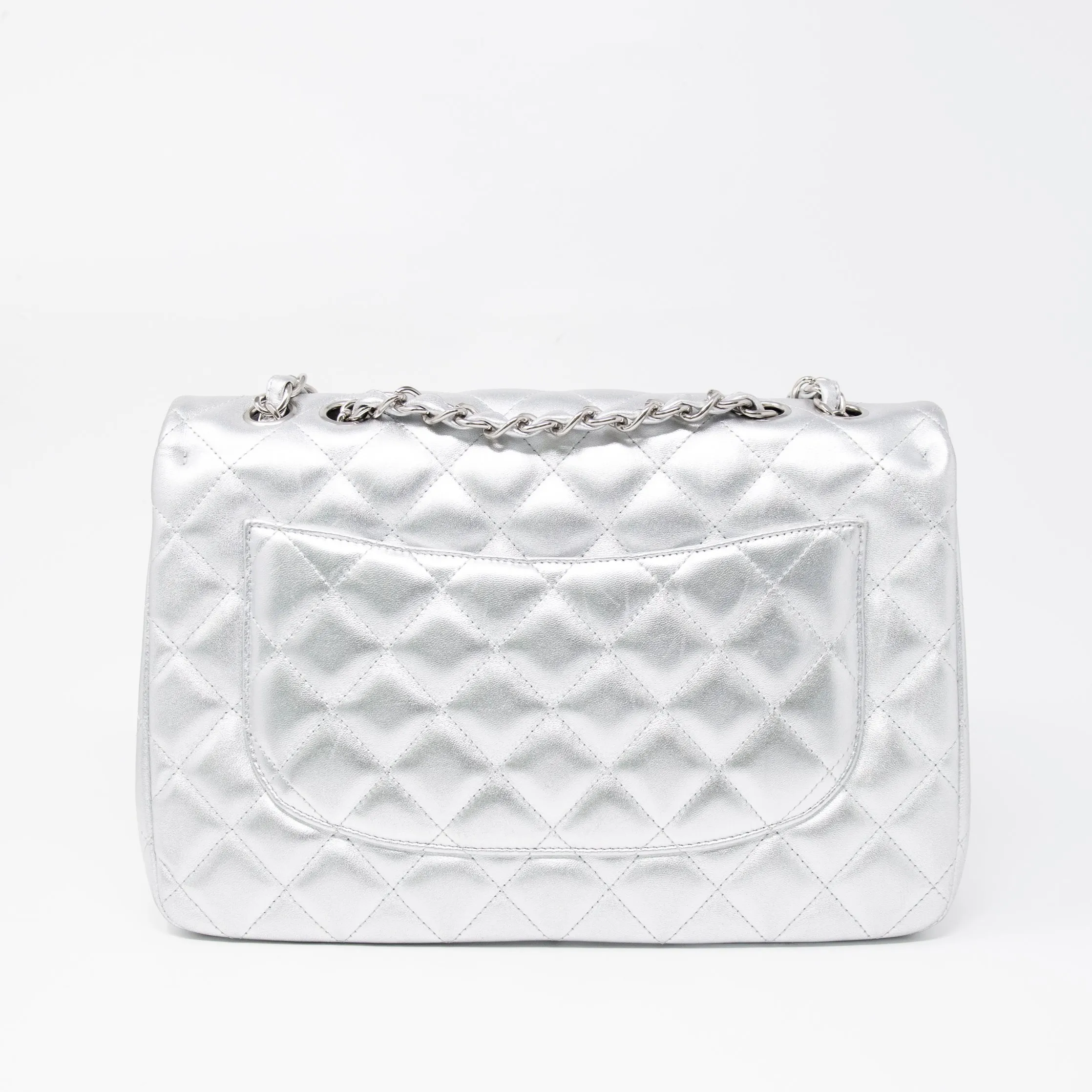 Chanel Metallic Silver Jumbo Flap