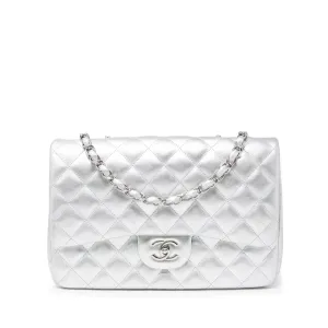 Chanel Metallic Silver Jumbo Flap