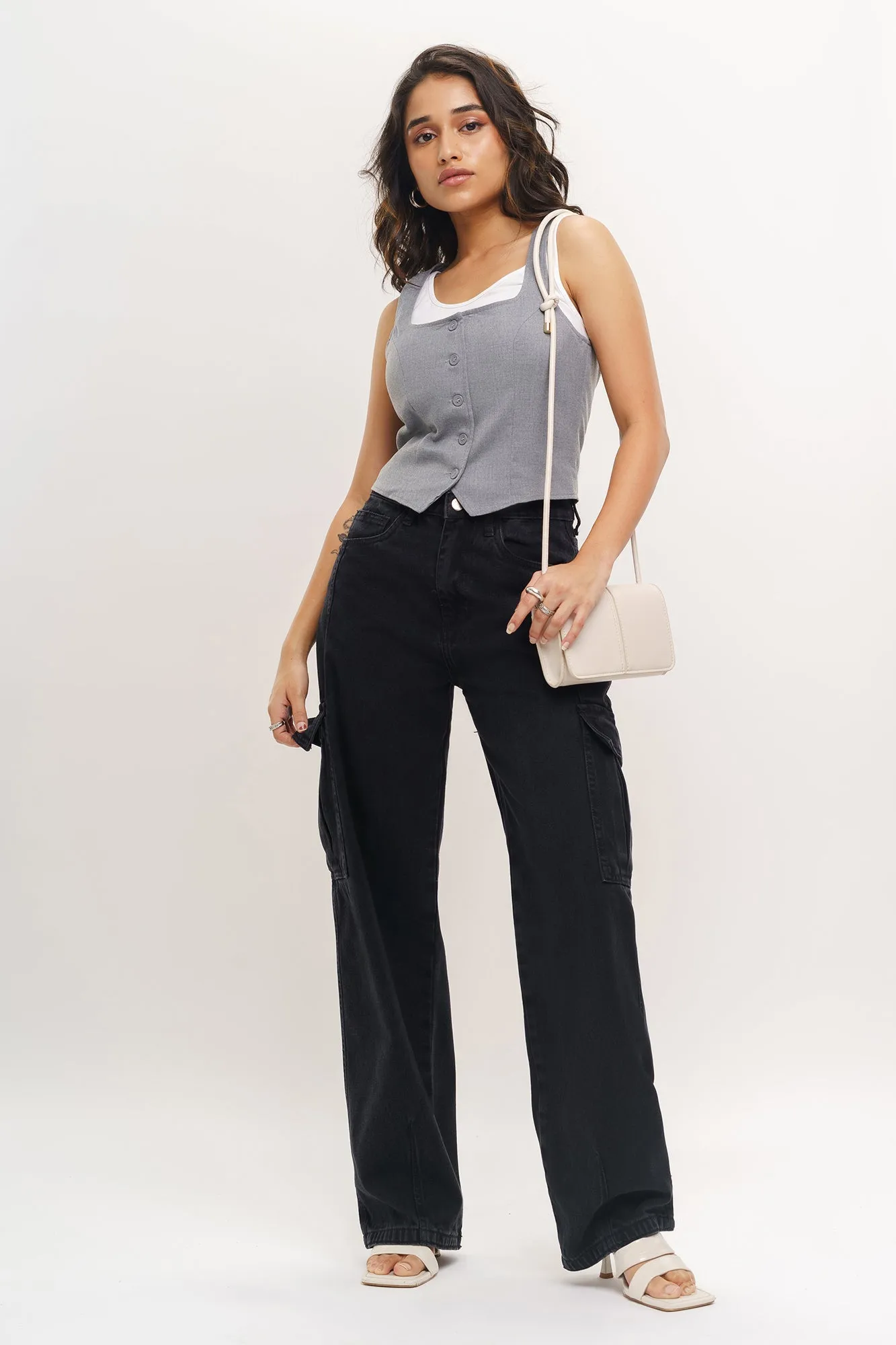 Charcoal Black Cargo Jeans