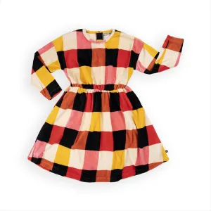 Checkers Velour Long Sleeve Dress - 2 Left Size 10-12 & 12-14 years