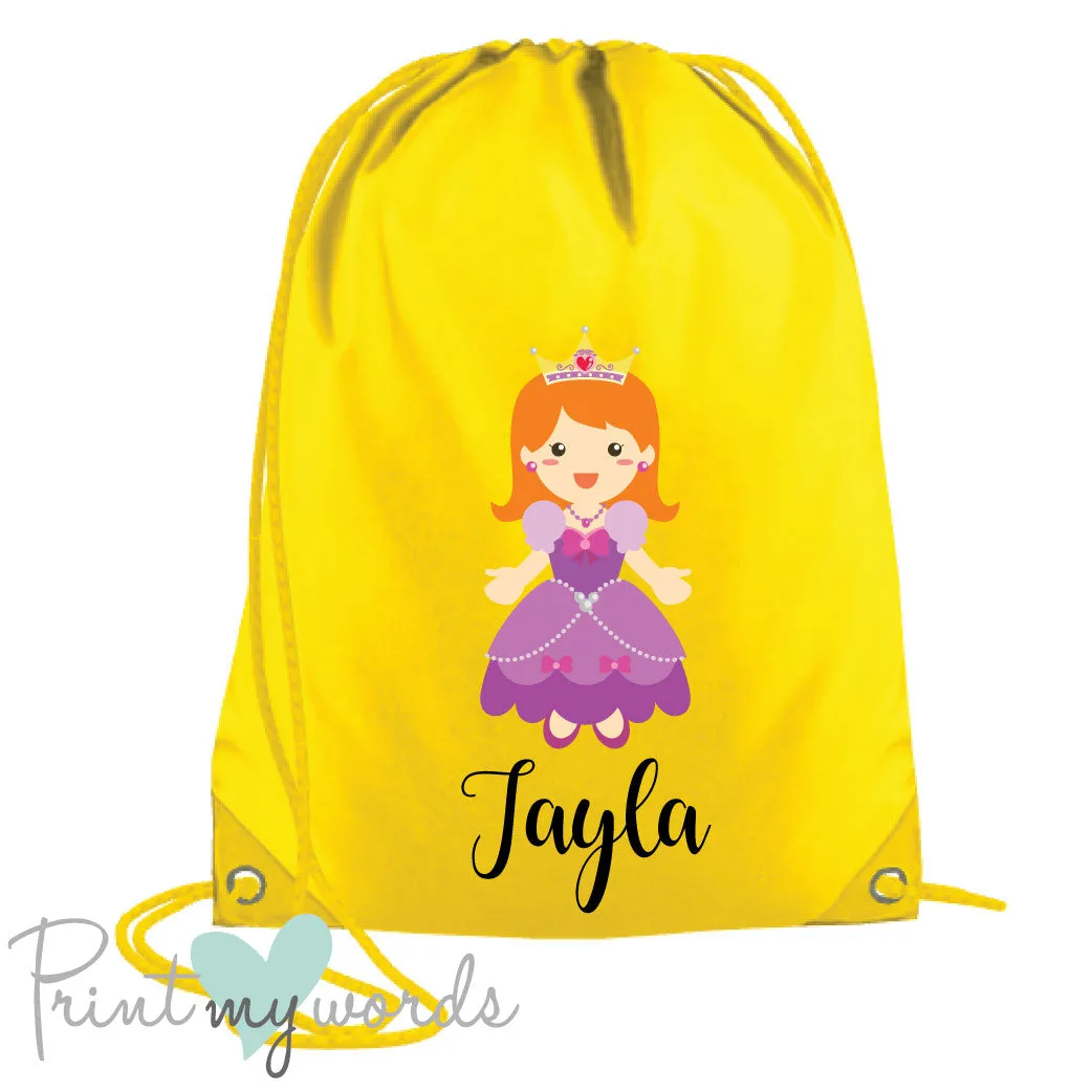 Children's Personalised Princess P.E. Drawstring Bag