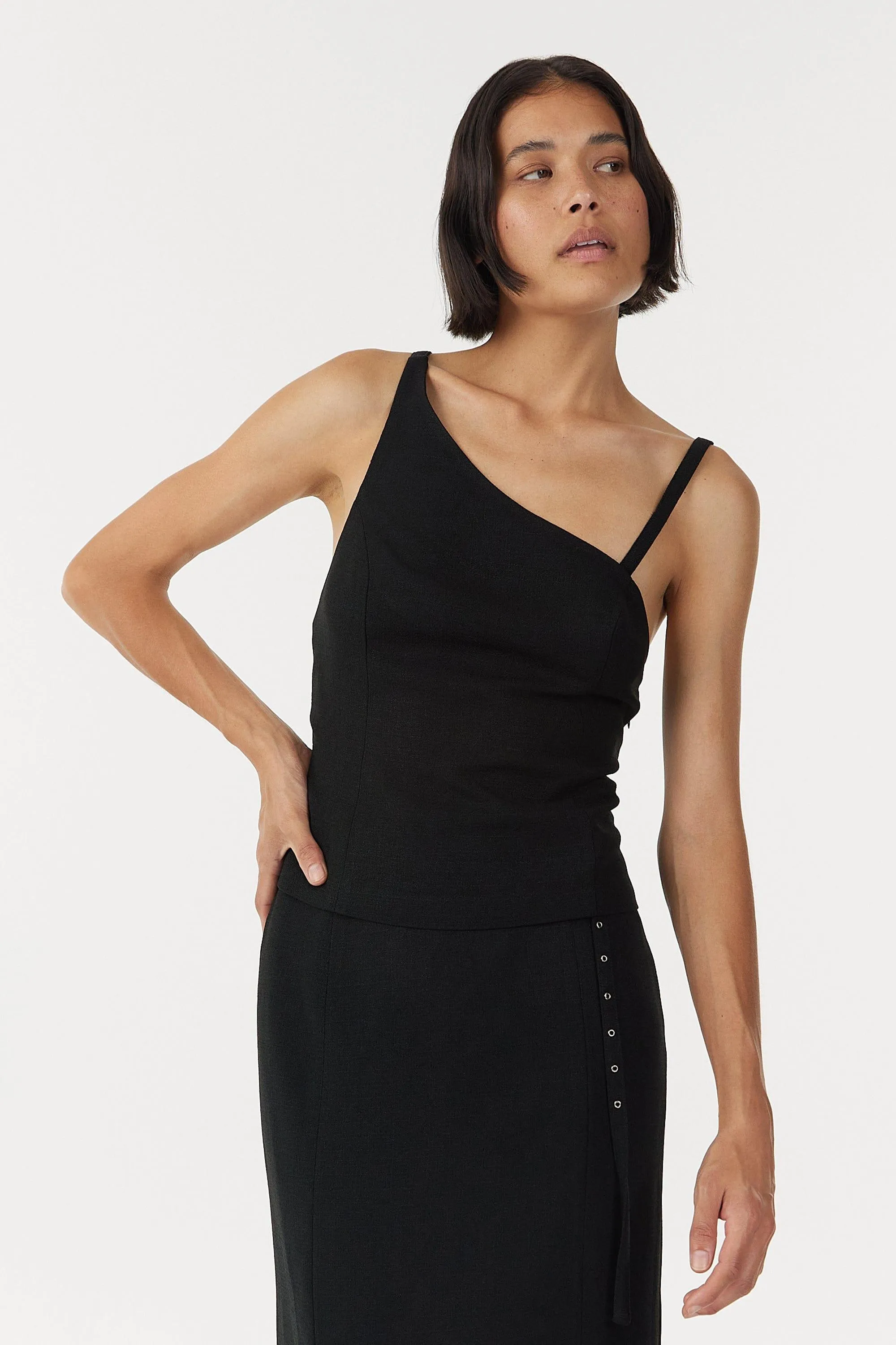 CHROME VISION ASYMMETRIC BODICE | BLACK